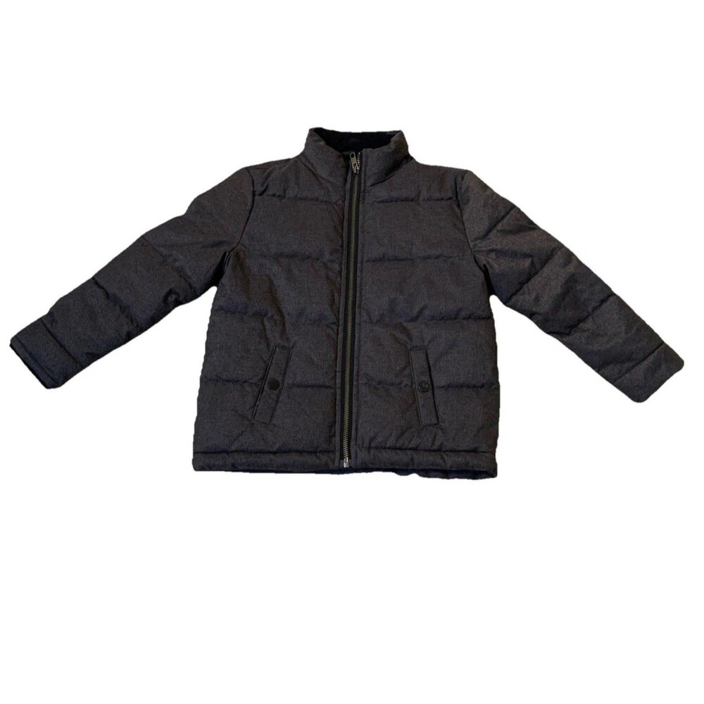 Janie And Jack Quilted Puffer Jacket Gray Water Resistant Coat Boy's Size 3-4T